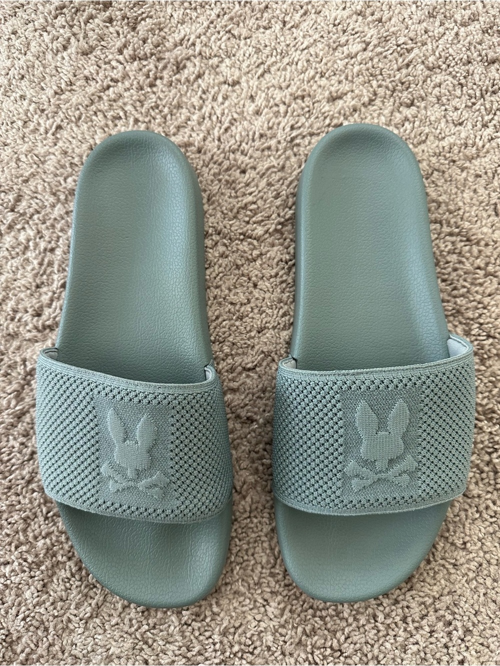 Psycho Bunny Men’s Knit Logo Slides Color “Lead” Size 11